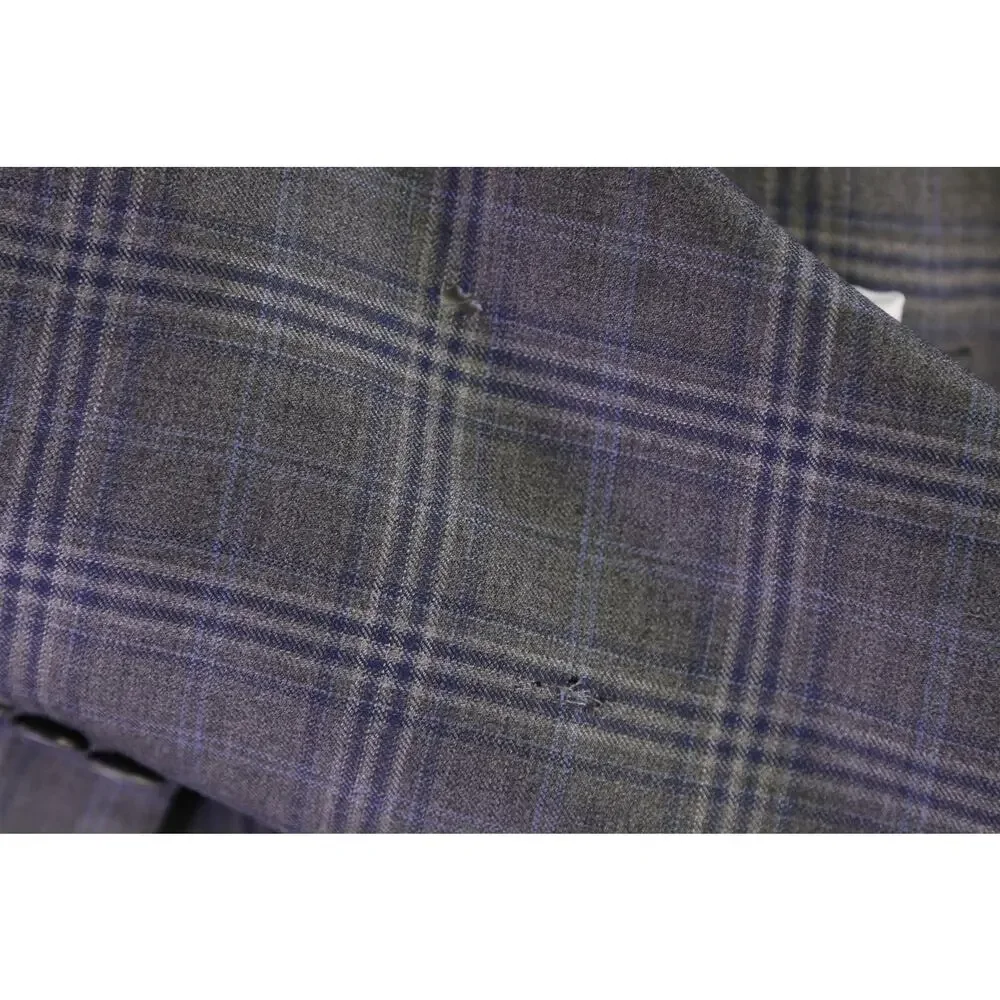 G. Manzoni Gray Blue Windowpane Super 130's Wool Sportcoat Blazer 46R